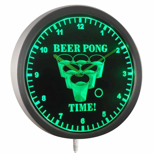 ADVPRO Beer Pong Time Drinking Bar Beer Game Neon Sign LED Wall Clock nc0915 - Green