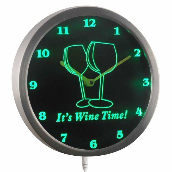 ADVPRO It's Wine Time Bar Beer Decor Neon Sign LED Wall Clock nc0924 - Green