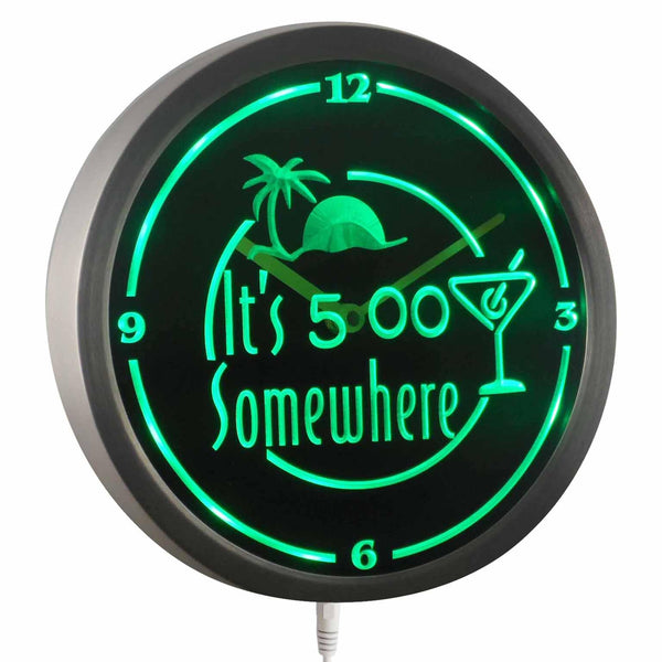 ADVPRO It's 5pm Somewhere Bar Beer Neon Sign LED Wall Clock nc0926 - Green