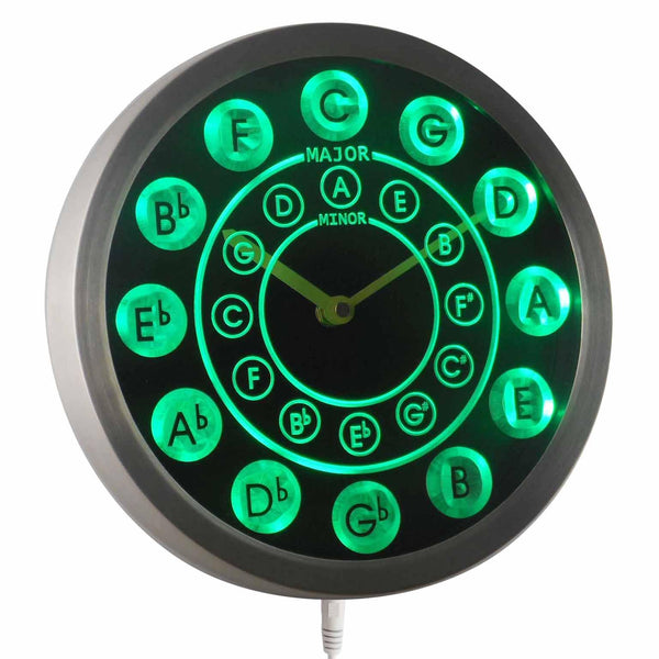 ADVPRO Circle of Fifths Guitar Music Neon Sign LED Wall Clock nc0945 - Green