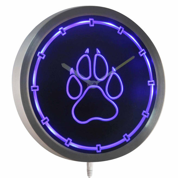 ADVPRO Dog Paw Print Pet Shop Neon LED Wall Clock nc0949 - Blue