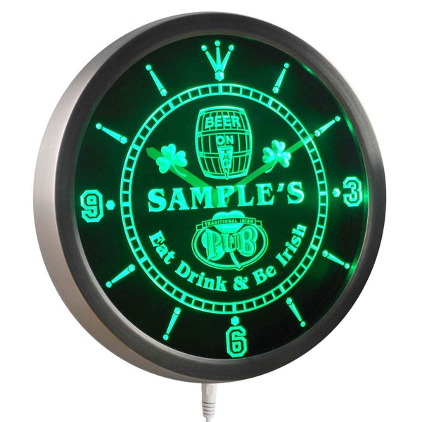 ADVPRO Irish Pub Shamrock Personalized Your Name Bar Pub Sign Neon LED Wall Clock ncpa-tm - Green