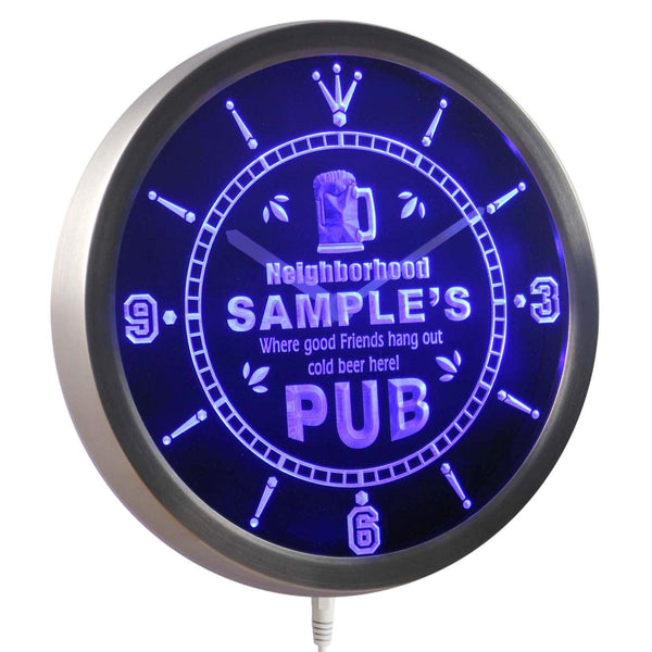ADVPRO Neigborhood Pub Personalized Your Name Bar Beer Mug Neon Sign LED Wall Clock ncpg-tm - Blue