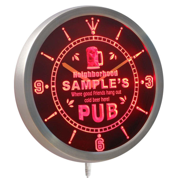 ADVPRO Neigborhood Pub Personalized Your Name Bar Beer Mug Neon Sign LED Wall Clock ncpg-tm - Red
