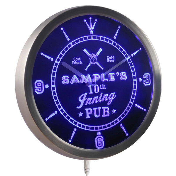 ADVPRO Baseball 10th Inning Pub Personalized Your Name Bar Neon Sign LED Wall Clock ncpo-tm - Blue