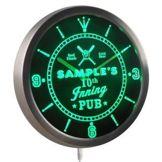 ADVPRO Baseball 10th Inning Pub Personalized Your Name Bar Neon Sign LED Wall Clock ncpo-tm - Green