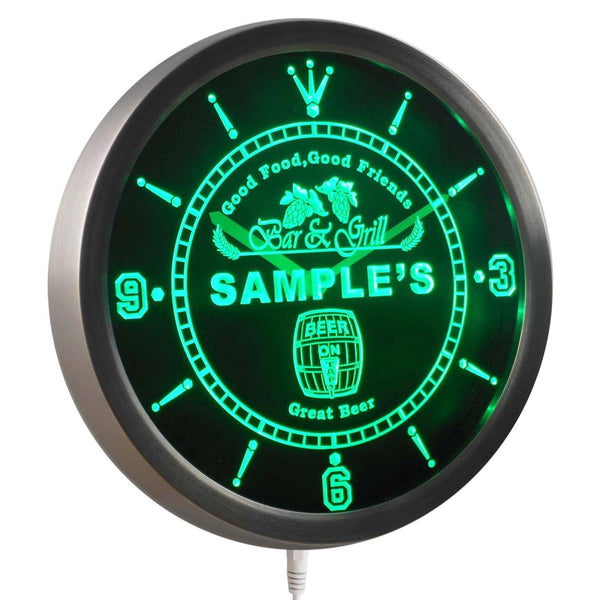 ADVPRO Bar & Grill Personalized Your Name Beer Mug Pub Sign Neon LED Wall Clock ncpr-tm - Green