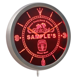 ADVPRO Bar & Grill Personalized Your Name Beer Mug Pub Sign Neon LED Wall Clock ncpr-tm - Red