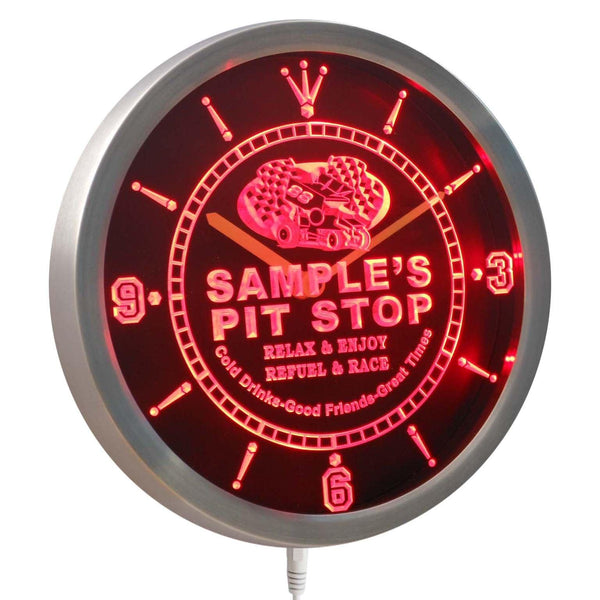 ADVPRO Pit Stop Personalized Your Name Car Racing Bar Beer Neon Sign LED Wall Clock ncpu-tm - Red