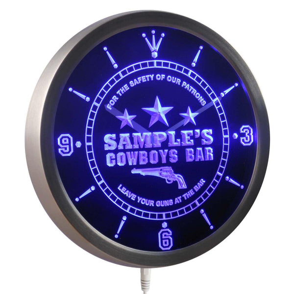 ADVPRO Name Personalized Cowboys Leave Your Guns at The Bar Neon Sign LED Wall Clock ncqg-tm - Blue