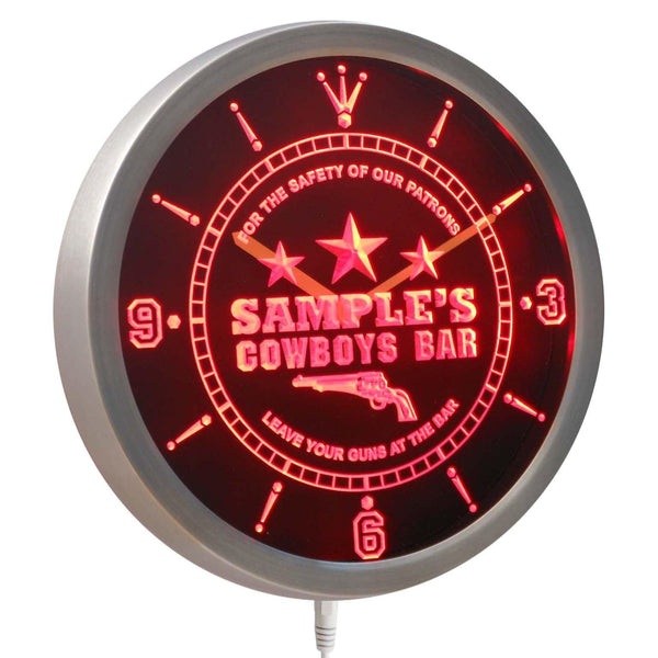 ADVPRO Name Personalized Cowboys Leave Your Guns at The Bar Neon Sign LED Wall Clock ncqg-tm - Red
