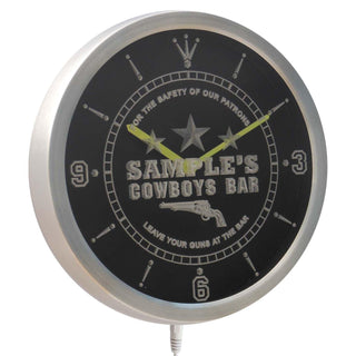 ADVPRO Name Personalized Cowboys Leave Your Guns at The Bar Neon Sign LED Wall Clock ncqg-tm - Multi-color