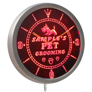 ADVPRO Name Personalized Custom Pet Grooming Paw Print Bar Neon Sign LED Wall Clock ncqq-tm - Red
