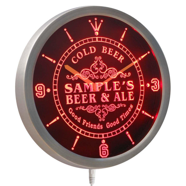 ADVPRO Name Personalized Custom Cold Beer & Ale Vintage Bar Neon Sign LED Wall Clock ncqs-tm - Red