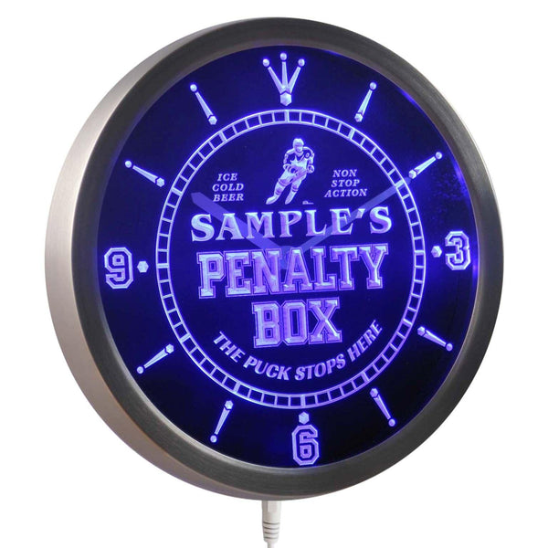 ADVPRO Personalized Name Hockey Penatly Box Bar Beer Neon Sign LED Wall Clock ncqt-tm - Blue