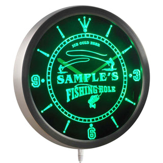 ADVPRO Name Personalized Custom Fly Fishing Hole Sign Bar Neon Sign LED Wall Clock ncqx-tm - Green