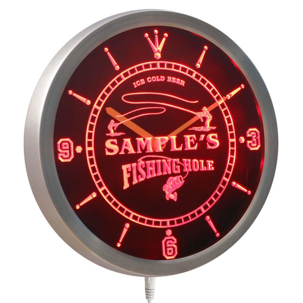 ADVPRO Name Personalized Custom Fly Fishing Hole Sign Bar Neon Sign LED Wall Clock ncqx-tm - Red