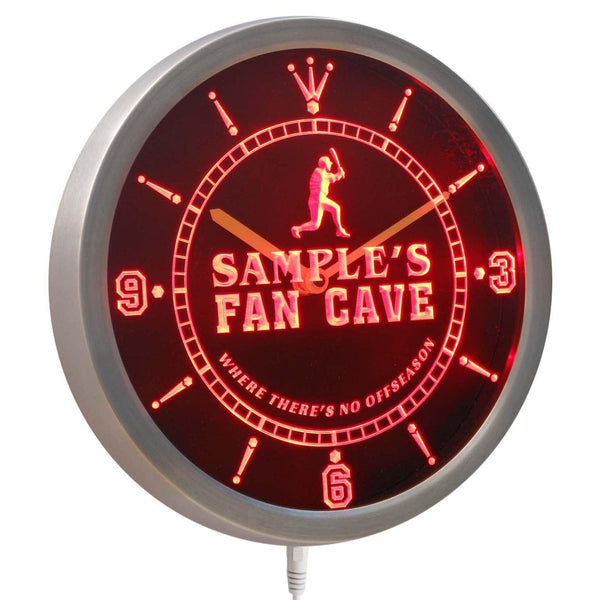 ADVPRO Name Personalized Custom Baseball Fan Cave Man Room Neon Sign LED Wall Clock nctc-tm - Red