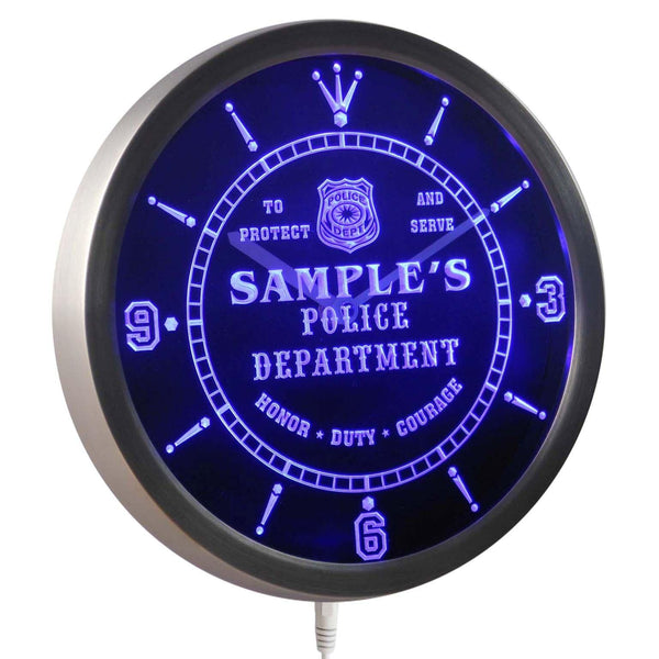 ADVPRO Name Personalized Custom Police Station Badge Bar Neon Sign LED Wall Clock nctk-tm - Blue