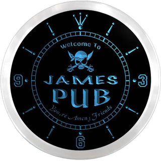 ADVPRO James Jolly Roger Pub Custom Name Neon Sign Clock ncx0001-tm - Blue