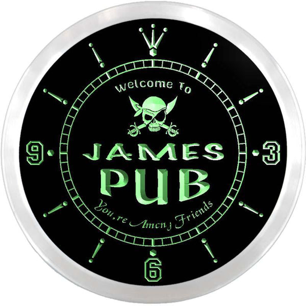 ADVPRO James Jolly Roger Pub Custom Name Neon Sign Clock ncx0001-tm - Green