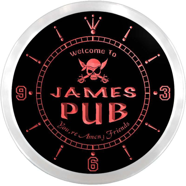 ADVPRO James Jolly Roger Pub Custom Name Neon Sign Clock ncx0001-tm - Red