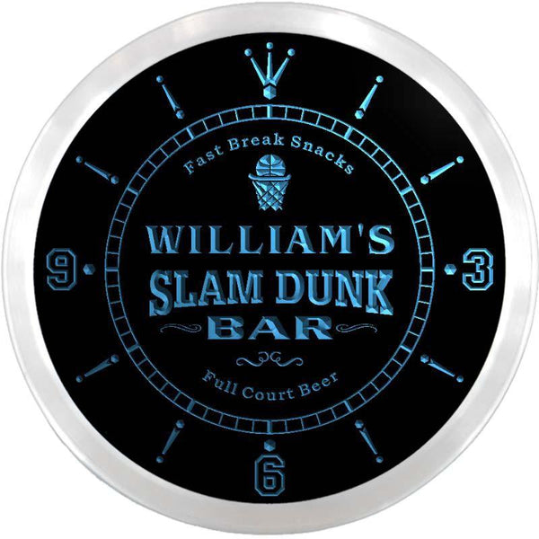 ADVPRO William's Slam Dunk Basketball Bar Custom Name Neon Sign Clock ncx0005-tm - Blue
