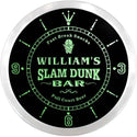 ADVPRO William's Slam Dunk Basketball Bar Custom Name Neon Sign Clock ncx0005-tm - Green