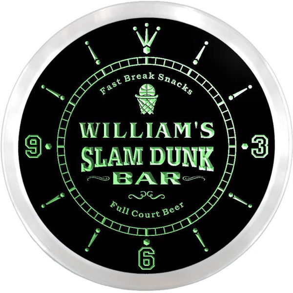 ADVPRO William's Slam Dunk Basketball Bar Custom Name Neon Sign Clock ncx0005-tm - Green