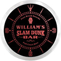 ADVPRO William's Slam Dunk Basketball Bar Custom Name Neon Sign Clock ncx0005-tm - Red