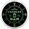 ADVPRO Charles Bar Beer Mugs Custom Name Neon Sign Clock ncx0008-tm - Green