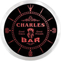 ADVPRO Charles Bar Beer Mugs Custom Name Neon Sign Clock ncx0008-tm - Red