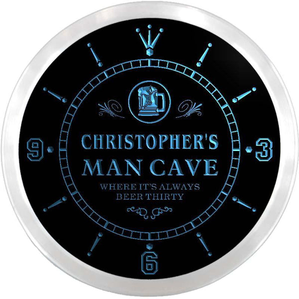 ADVPRO Christopher's Man Cave Home Bar Custom Name Neon Sign Clock ncx0011-tm - Blue
