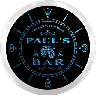 ADVPRO Paul's Neighborhood Bar Beer Mug Custom Name Neon Sign Clock ncx0013-tm - Blue
