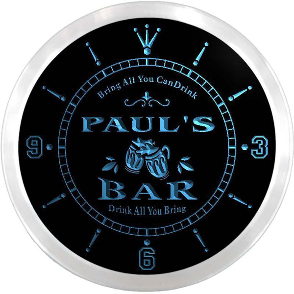 ADVPRO Paul's Neighborhood Bar Beer Mug Custom Name Neon Sign Clock ncx0013-tm - Blue