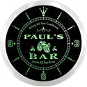 ADVPRO Paul's Neighborhood Bar Beer Mug Custom Name Neon Sign Clock ncx0013-tm - Green