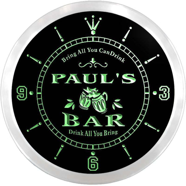 ADVPRO Paul's Neighborhood Bar Beer Mug Custom Name Neon Sign Clock ncx0013-tm - Green