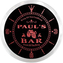 ADVPRO Paul's Neighborhood Bar Beer Mug Custom Name Neon Sign Clock ncx0013-tm - Red