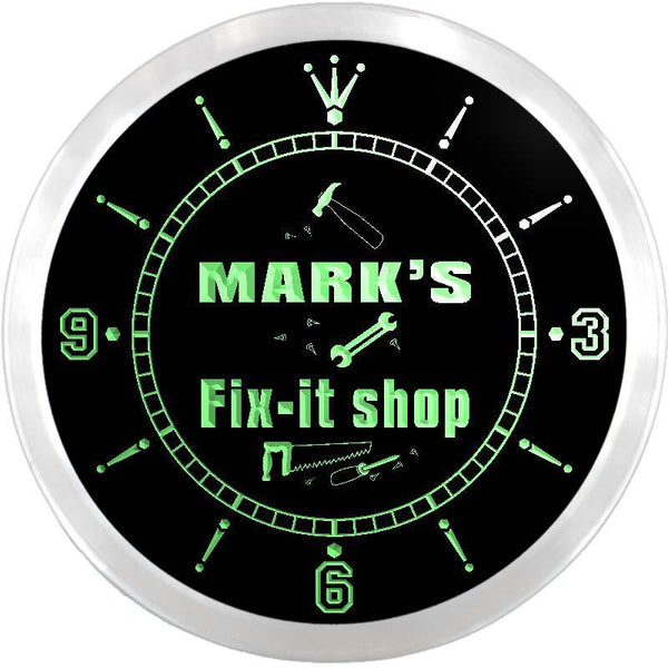 ADVPRO Mark's Fix-it Shop Repairs Custom Name Neon Sign Clock ncx0014-tm - Green