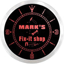 ADVPRO Mark's Fix-it Shop Repairs Custom Name Neon Sign Clock ncx0014-tm - Red