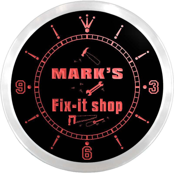 ADVPRO Mark's Fix-it Shop Repairs Custom Name Neon Sign Clock ncx0014-tm - Red