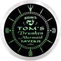 ADVPRO Donald's Drunken Mermaid Tavern Custom Name Neon Sign Clock ncx0015-tm - Green