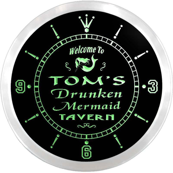 ADVPRO Donald's Drunken Mermaid Tavern Custom Name Neon Sign Clock ncx0015-tm - Green