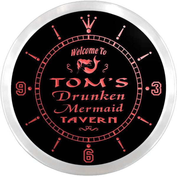 ADVPRO Donald's Drunken Mermaid Tavern Custom Name Neon Sign Clock ncx0015-tm - Red