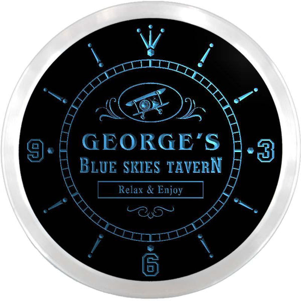 ADVPRO George's Blue Sky Tavern Custom Name Neon Sign Clock ncx0016-tm - Blue