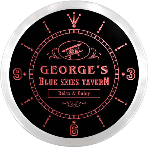 ADVPRO George's Blue Sky Tavern Custom Name Neon Sign Clock ncx0016-tm - Red