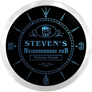 ADVPRO Steven's Neighborhood Pub Beer Mug Custom Name Neon Sign Clock ncx0018-tm - Blue