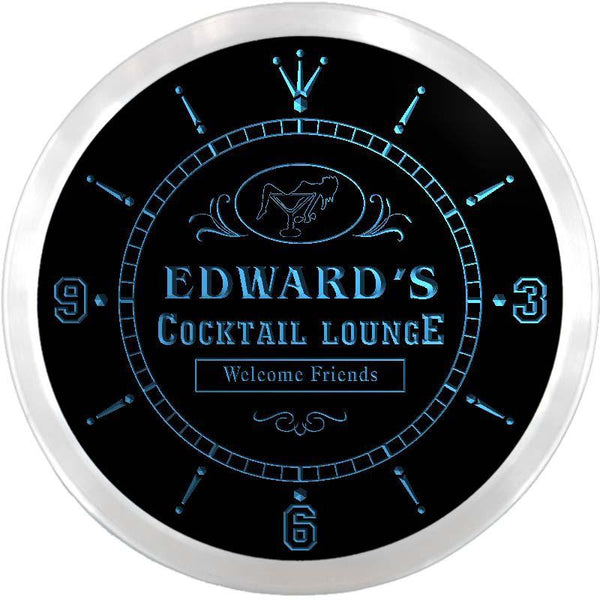 ADVPRO Edward's Cocktail Lounge Custom Name Neon Sign Clock ncx0019-tm - Blue