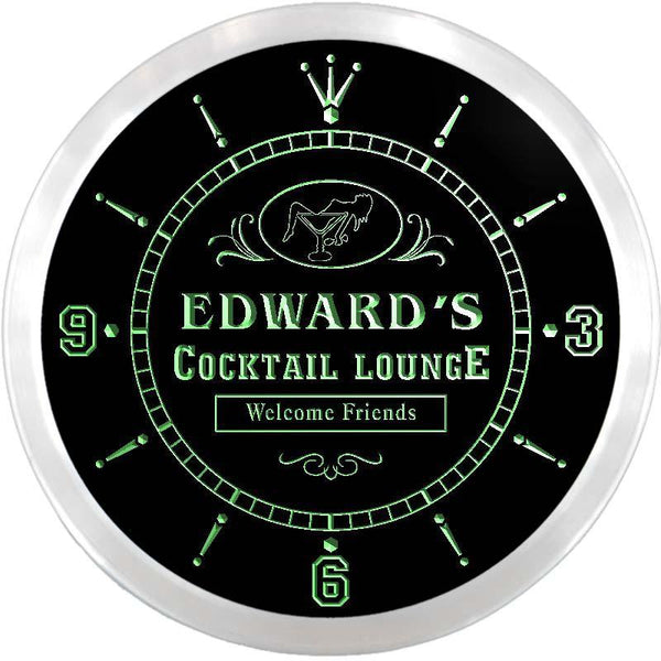 ADVPRO Edward's Cocktail Lounge Custom Name Neon Sign Clock ncx0019-tm - Green