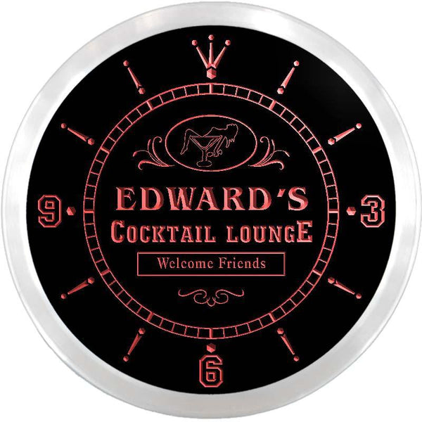 ADVPRO Edward's Cocktail Lounge Custom Name Neon Sign Clock ncx0019-tm - Red